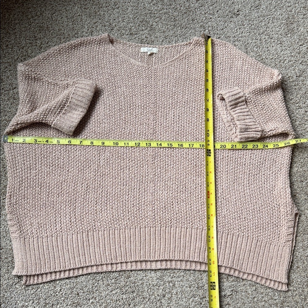 Easel Los Angeles Womens Tan Knit V Neck Oversized Pullover Sweater Top S - Picture 5 of 9